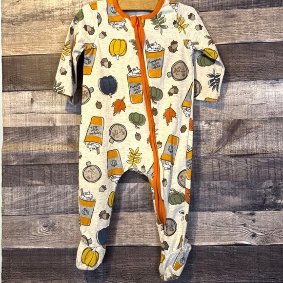 Mud Pie Pumpkin Spice Latte Baby Footie Pajamas 6-9 M Fall Autumn Zippy Sleep - Picture 1 of 5
